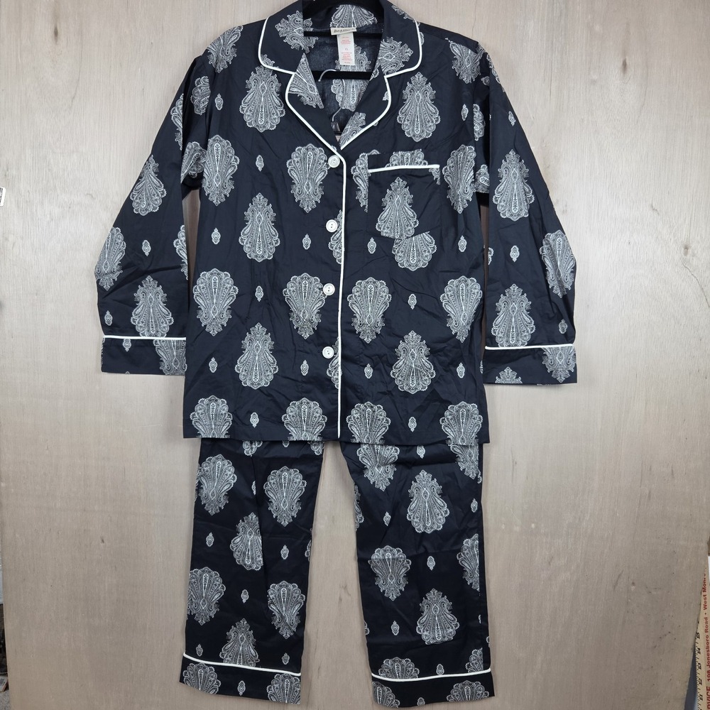 BedHead Pajamas Womens XS Black White Paisley Cool Cotton 2 Piece Set USA NWOT